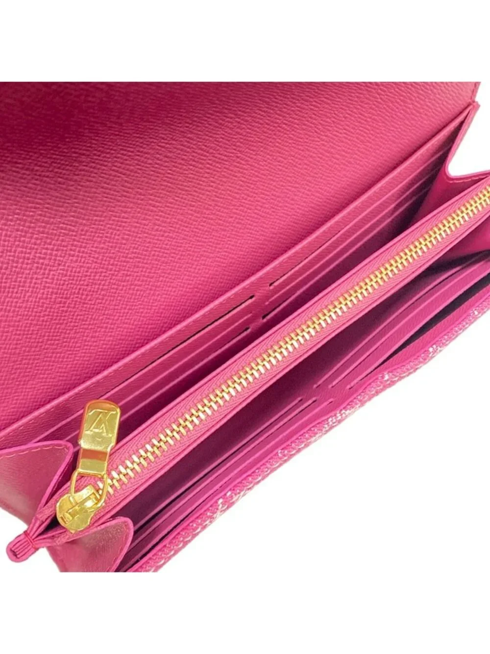 Louis Vuitton Wallet Monogram Mini Lin Portefeuille Sarah Fuchsia Denim Cotton